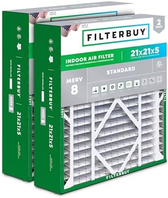 Filterbuy 21x21x5 Air Filter MERV 8 Dust & Allergy Defense (2-Pack) by Filterbuy