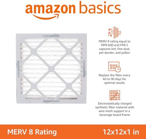 Amazon Basics 12x12x1 Air Filter 6-Pack, MERV 8 AC Furnace, Dust, Pet & Allergen Control , Electrostatic (Actual Size: 11.75" x 11.75" x 0.75") - Image 2