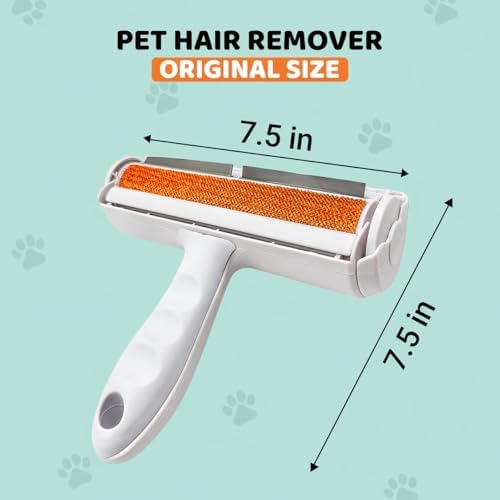 Pet Hair Remover Roller with 2 Grooming Gloves ?€? Reusable Lint Remover for Dogs and Cats (Orange) - Image 2