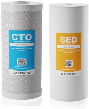 Max Water 2-Stage 10" x 4.5" Whole House Water Filter Replacement Cartridges, 5 Micron Sediment and Carbon Block Filter Set Compatible with GE FXHTC, GXWH40L, WGB21B, FP15B, FC15B, 2-Pack by MaxWater