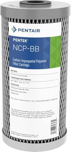 Pentair Pentek NCP-BB Big Blue Carbon Water Filter, 10-Inch, Whole House Pleated Carbon-Impregnated Polyester Cartridge, 10" x 4.5", 10 Micron, Sediment and Chlorine Reduction by PENTAIRPENTEK