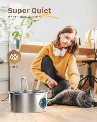 Cat Fountains for Drinking Stainless Steel: 108oz/3.2L Cat Water Fountain - Image 5