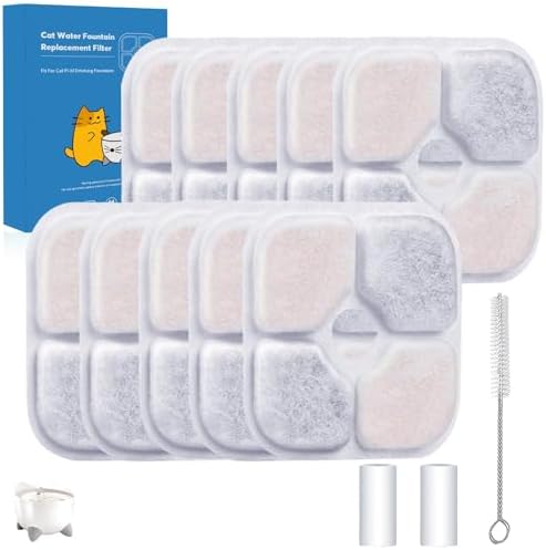 9-Pack Cat Water Fountain Filter Compatible With Cat Pixi Water Fountain Filter Replacement Triple Action Water Filter, 2 Pump Tubes 1 Hard Brush by Unknown