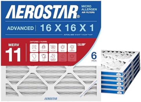 Aerostar Air Filter 16x16x1 MERV 11 AC Filter, HVAC, Furnace Filter, 6 Pack by AirFiltersDelivered