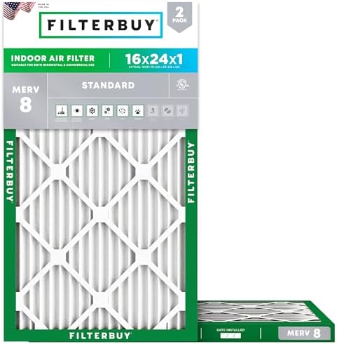 Filterbuy 16x24x1 Air Filter MERV 8 Dust & Allergy Defense (2-Pack) by Filterbuy