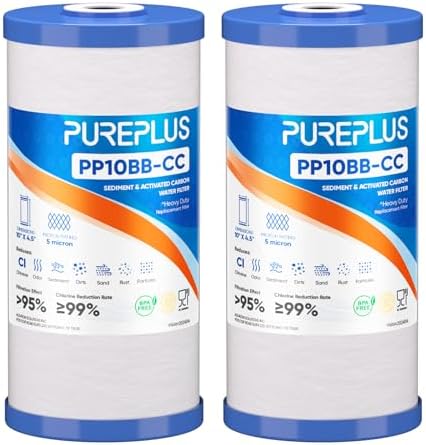 PUREPLUS 5 Micron 10"x4.5" Whole House Sediment & Carbon Water Filter,2PACK by PUREPLUS