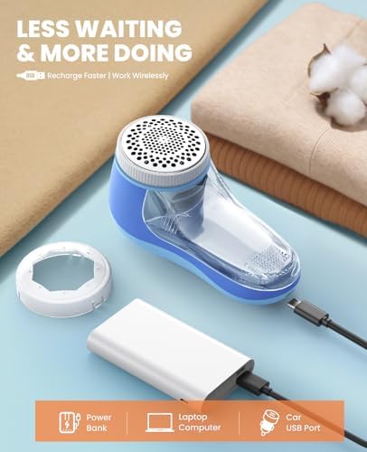 POPCHOSE Fabric Shaver, Lint Shaver with 6-Leaf Blade, Rechargeable | Lint Remover with Type-C Fast Charing Port, Sweater Defuzzer, Clothes Shaver for Couch, Furniture, Blanket, Remove Pilling - Image 4