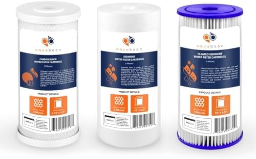 Aquaboon 5 Micron 10 x 4.5 Carbon Block Chlorine Reduction, Sediment Reduction Cartrige and Pleated Sediment Water Filter - Whole House Water Filter Replacement, 1-Pack by Aquaboon