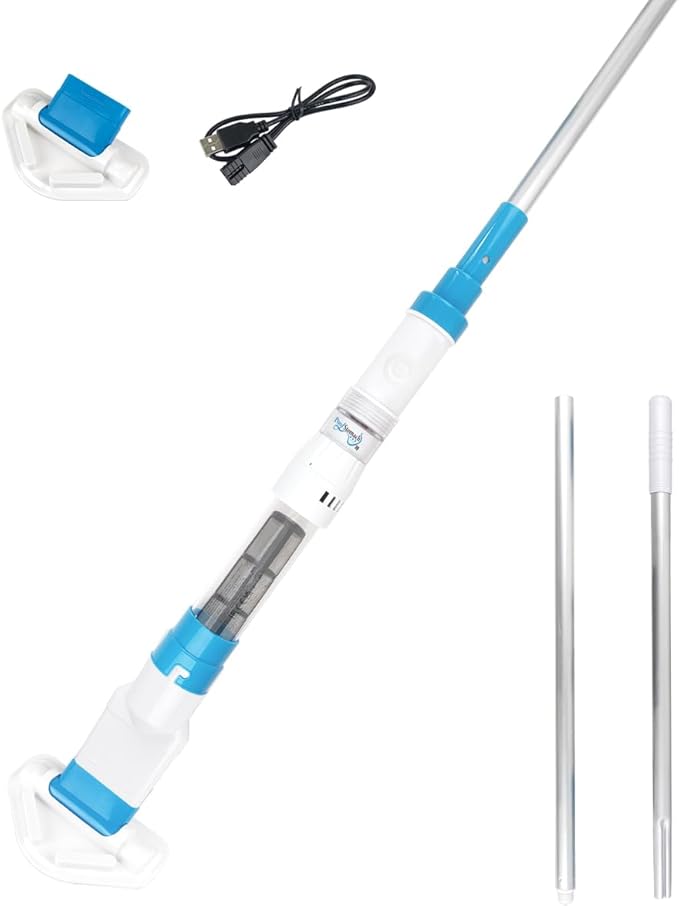 Cordless Handheld Pool Vacuum with 13.2 Gal/Min Powerful Suction, Rechargeable Spa and Hot Tub Vacuum Cleaner, Portable Small Pool Vacuum for Above Ground Pools, Inflatables & Steps, 2 Brush Heads