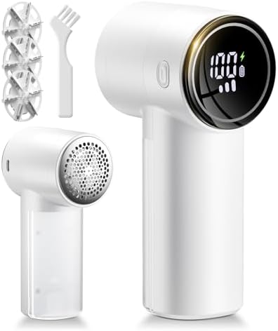 Fabric Shaver, Lint Remover Rechargeable,6-Blade Lint Remover | LCD Display & 3 Speeds, Portable for Clothes, Sweaters, Couches, Blankets, Includes 3 Replacement Blades, Pearl white by Unknown