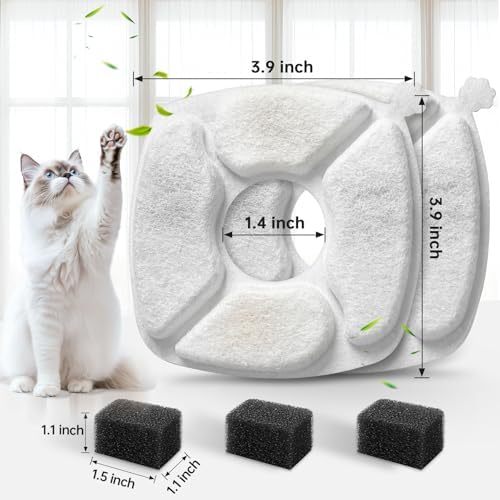 16 Pcs Cat Water Fountain Replacement Filters-8 Pack Cat Fountain Filters with 8 Pack Sponges, Enhanced Compatibility Pet Fountain Filter Fit for 95oz/2.8L 135oz/4L 67oz/2L Pet Drinking Fountain - Image 3