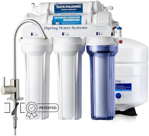 iSpring RCC7-BN NSF Certified, High Capacity Under Sink 5-Stage Reverse Osmosis Water Filter, RO Drinking System, 75 GPD Brushed Nickel Faucet, Patented Top-Mounted Faucet Design for Easy Installation by iSpring