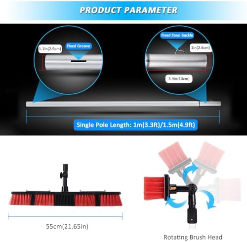 Telescopic Window Cleaner Kit - 3-12m Extendable Pole Adjustable Brush Head Water Fed System for Solar Panel & Conservatory Roof Cleaning 55cm Brush for Effortless Reach