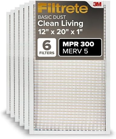 Filtrete 12x20x1 Air Filter, MERV 5, MPR 300, 6 HVAC Filters by Filtrete