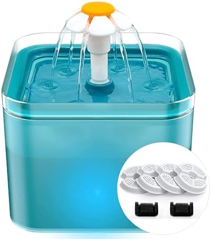 Cat Water Fountain for Cats Indoor: 67oz/2L Cat Fountain - Quiet Pet Water Fountain - Cyan Cat Fountains for Drinking Easy to Clean - for Cats&Pets& Small Animals - Including 4 Filters + 2 Sponges by AONBOYPETLIFE