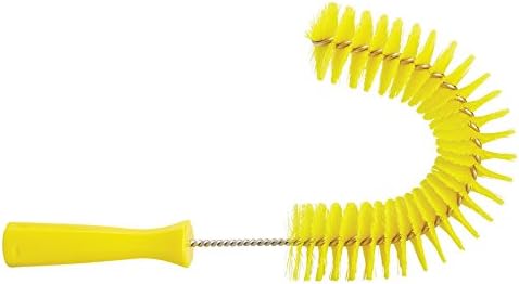 Vikan 53726 Hook Brush - 14.17-Inch Curved BPA-Free Pipe, Tube, and Gutter Cleaner, Compatible with Vikan Extension Poles, Yellow