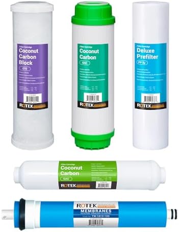 Reverse Osmosis Universal Water Filter Set | 5 Replacement Water Filters with 100 GPD Membrane | 6 Month Supply | Under Sink RO Water Filter Kit | PP, GAC, CTO, PC | 10 Inch Size by RotekWaterSystem