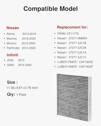 Puroma Cabin Air Filter Activated Carbon for CF11776 Nissan Infiniti JX35 - Image 2