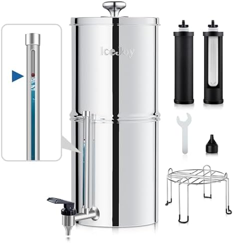 IceJoy Ultra-Filtration Gravity Water Filter System, Stainless Steel Countertop Purifier, NSF/ANSI 42 Certified, 2.25G Carbon Block by IceJoy