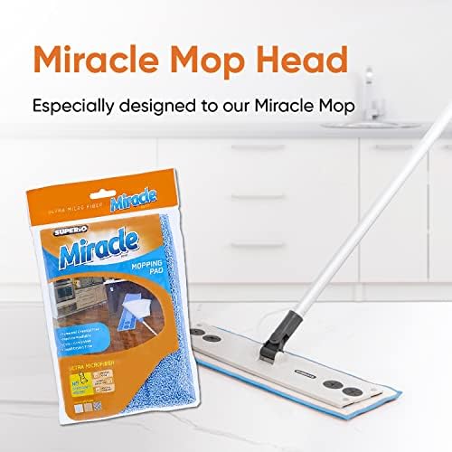 Superio Microfiber Mop Replacement Head, 16 inch Damp Mop Pad Refill for Miracle Mop Dusting and Spray Mop, attaches to Velcro mop(2 Pack)