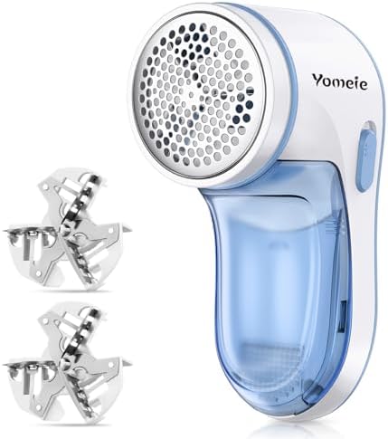 Fabric Shaver, Electric Lint Remover for Clothes & Furniture, Sweater Shaver & Pilling Remover, Depiller with 2 Extra Blades Included, Lint Shaver for Clothing - Battery Operated by Yomeie