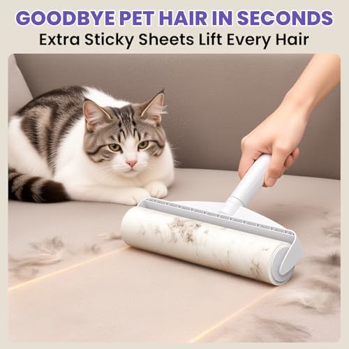 DELOMO 9.45” Large Lint Roller for Pet Hair, Short Handle for Couches | Extra-Wide Sticky Roller, 450 Extra Sticky Sheets, Cleans Faster on Sofa, Beds, Carpets, Clothing, Furniture & Car Seats - Image 3