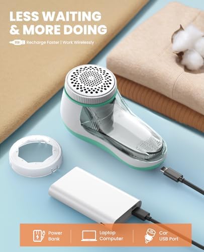 POPCHOSE Fabric Shaver, Lint Shaver with 6-Leaf Blade, Rechargeable | Lint Remover with Type-C Fast Charing Port, Sweater Defuzzer, Clothes Shaver for Couch, Furniture, Blanket, Remove Pilling - Image 4