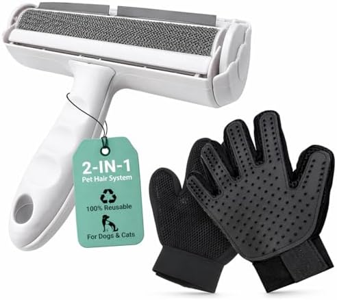 Pet Hair Remover Roller with 2 Grooming Gloves Reusable Lint Remover for Dogs and Cats (Gray) by Unknown