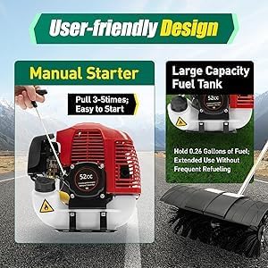 Upgraded Hand Held Gas Power Broom, 2 Stroke 52cc Gasoline Power Broom Cleaner Tools Lawn Sweeper for Cleaning Driveway Turf Lawns Artificial Grass