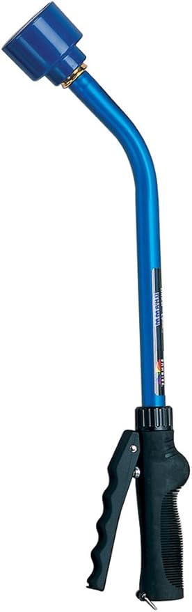 Dramm Touch-N-Flow Rain Wand – 16” Long, Blue – Full Watering Flow with Trigger-Style Shut-Off Valve & Lock – High-Flow, Gentle Spray for Gardens, Hanging Baskets & Flowerbeds