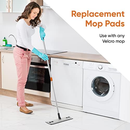 Superio Microfiber Mop Pads, Refill Miracle Mop, Dust Mop Replacement Head 16 Inch Damp Mop Refill for Flat Mop Set, with Velcro-Grey, 2 Pack