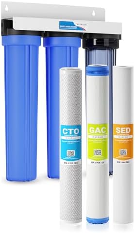 Max Water 3 Stage 20 x 2.5 Whole House Water Filtration System (Sediment, Organic Compounds, Taste & Odor) - 5 Micron PP Sediment, GAC Carbon, CTO Water Filters for Cottage Water - 3/4" Inlet/Outlet by MaxWater