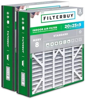 Filterbuy 20x25x5 Air Filter MERV 8 Dust & Allergy Defense (2-Pack) by Filterbuy