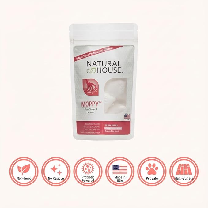 Natural House Moppy - Probiotic Floor Cleaner Pods - No Residue Formula - Multi-Surface Safe - Orange Mint Scent - 4 Count