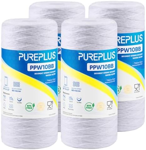 PUREPLUS 50 Micron 10 x 4.5 Whole House Water Filter for Well Water 4 Pack by PUREPLUS
