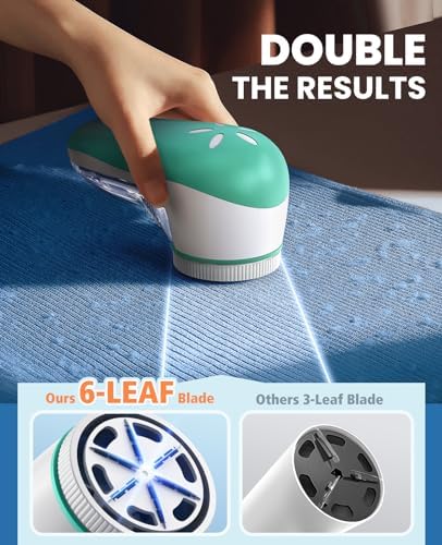 POPCHOSE Fabric Shaver, Lint Shaver with 6-Leaf Blade, Rechargeable | Lint Remover with Type-C Fast Charing Port, Sweater Defuzzer, Clothes Shaver for Couch, Furniture, Blanket, Remove Pilling - Image 2