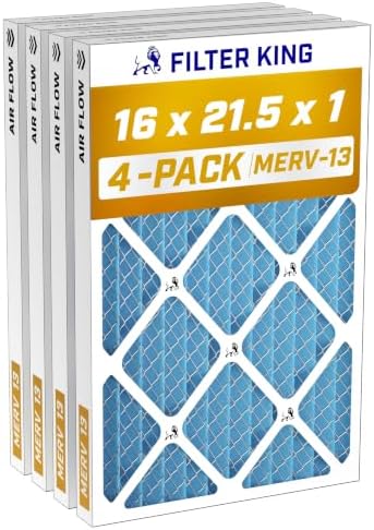 Filter King 16x21.5x1 Air Filter MERV 13, AC Furnace Filters (4-Pack) by FilterKing