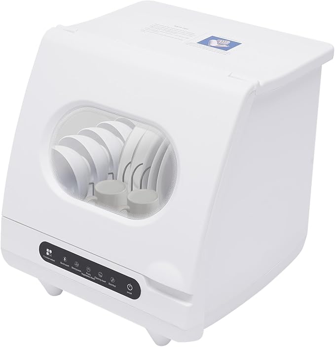 6-Set Countertop Dishwasher - 800w 5-in-1 Compact Tabletop Dishwasher with High-Temp Sterilization (161.6℉), Hot Air Drying & Low Noise (55db) for Home Kitchen (White, 15.6×15.4×16.9in)
