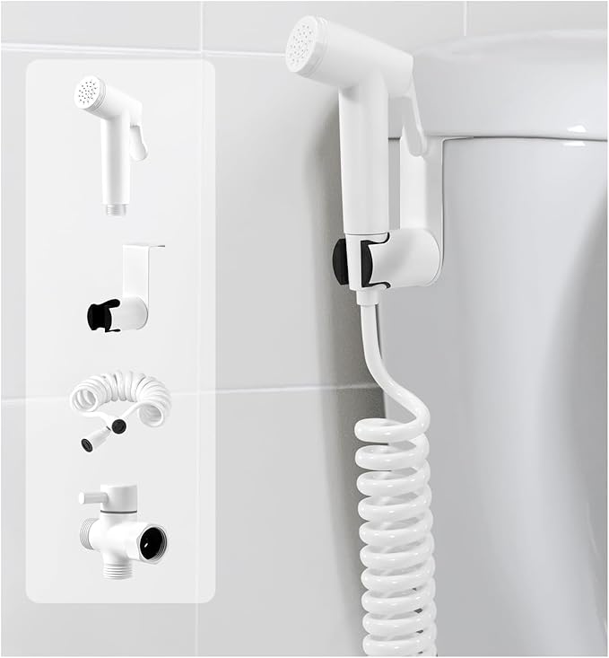 Handheld Bidet Sprayer Kit for Toilet, for Feminine Wash, Bidet Faucet Cloth Diaper, Baby Wash, Pet Wash or Toilet Cleaning, with Spring Type Bidet Hose (White)