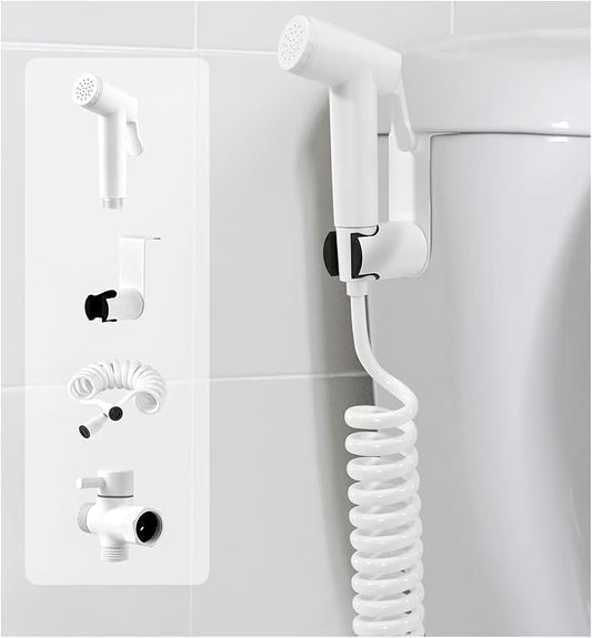 Handheld Bidet Sprayer Kit for Toilet, for Feminine Wash, Bidet Faucet Cloth Diaper, Baby Wash, Pet Wash or Toilet Cleaning, with Spring Type Bidet Hose (White)