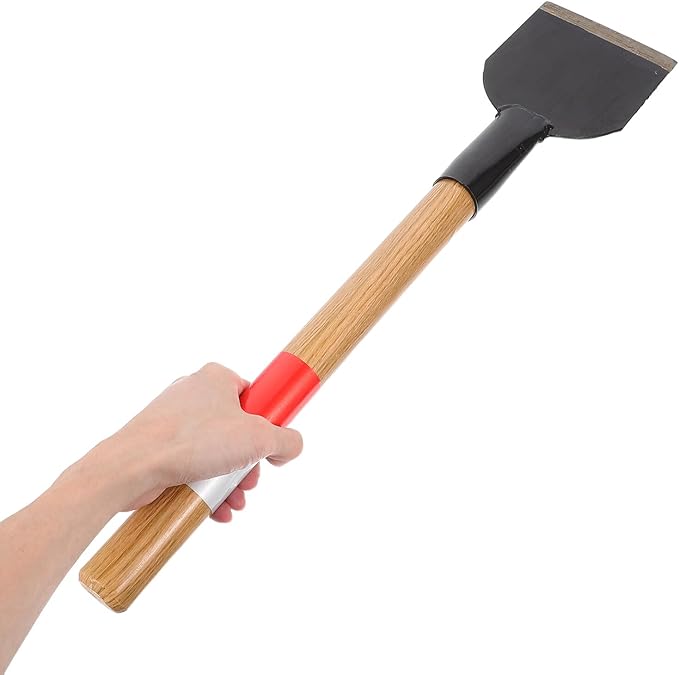 Heavy-Duty Railway Ice Removal Shovel with 12-inch Wide Metal Blade and Extended Wooden Handle for Snow Shoveling, Car Snow Scraper, and Driveway Cleaning Tool