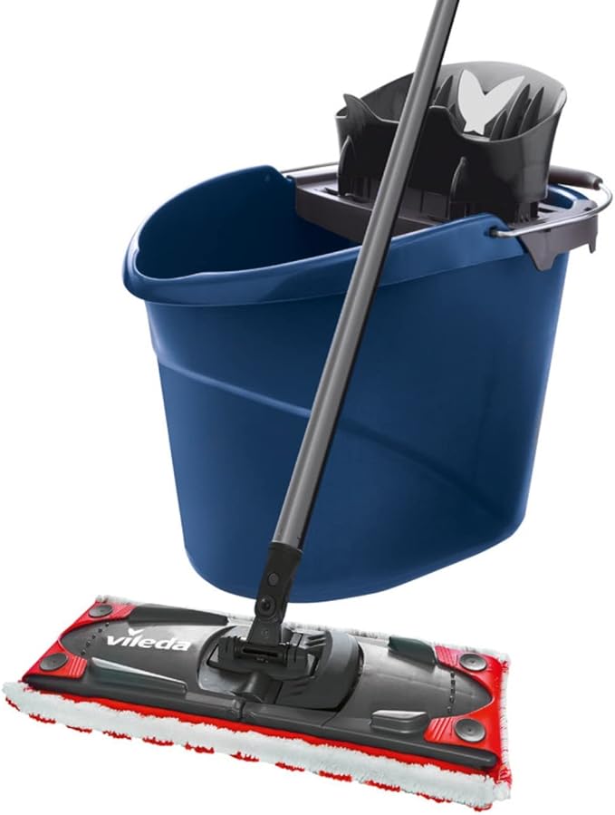 Vileda ULTRAMAX 2-in-1 Floor Mop Complete Set, Mop with Handle, Microfibre Cover and Bucket with Power Press, Limited Special Edition, Dark Blue