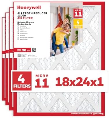 Honeywell 18x24x1 MERV 11 Allergen Reducer 11000 Electrostatic Pleated HVAC AC Furnace Air Filter (4-Pack) | Replacement Filter for Home Use | Made in USA by HoneywellAirComfort