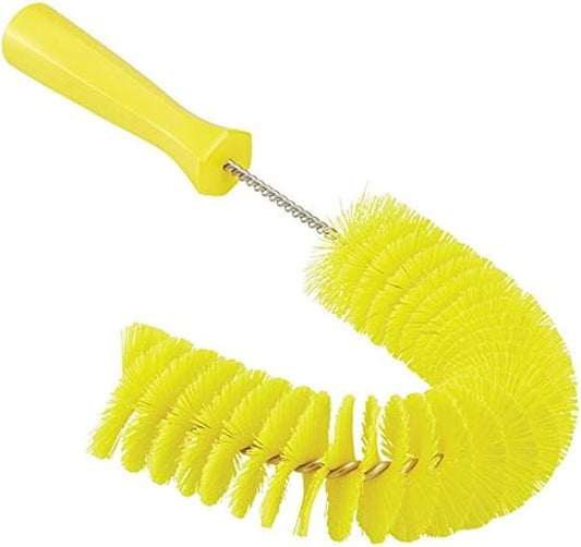 Vikan 53726 Hook Brush - 14.17-Inch Curved BPA-Free Pipe, Tube, and Gutter Cleaner, Compatible with Vikan Extension Poles, Yellow