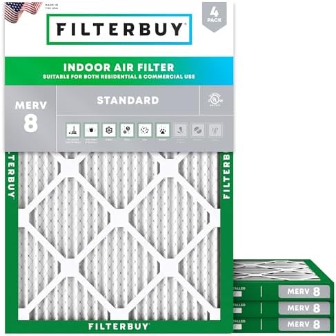 Filterbuy 16x22.25x1 Air Filter MERV 8 Dust & Allergy Defense (4-Pack) by Filterbuy