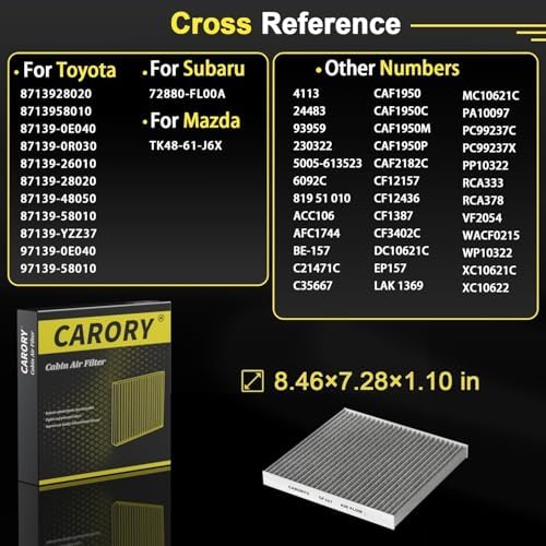 CARORY Cabin Air Filter w/Activated Carbon for Toyota Camry, Corolla, RAV4, Prius, Highlander, Sienna, Venza, Crown, Lexus ES350, ES300h, NX250, RX350, RX450, Subaru Outback, Mazda CX9 and More, CF157 - Image 4