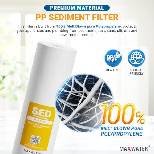 Max Water 1 Micron 20 x 4.5 Sediment Filter 20 inch Whole House BB Water Filteration System Replacement Compatible Cartridge DGD-5005-20, FP25B, AP810-6, FPMB5-20, P5-20, 155358-43, SDC-45-2005 - Image 3
