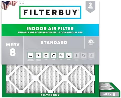 Filterbuy 11.25x11.25x1 Air Filter MERV 8 Dust & Allergy Defense (2-Pack) by Filterbuy