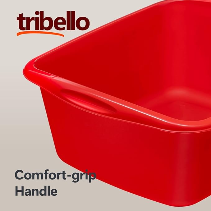 Dish Pans for Kitchen Sink, Plastic Tub Dishpan Wash Basin and Foot Bath for Soaking Feet, Wash Bucket for Washing and Storage Cleaning Supplies - 12 Quarts - Heavy Duty (Red, 16 Pack)