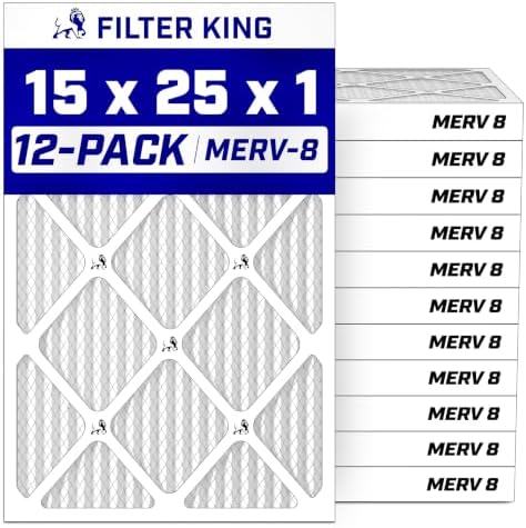Filter King 15x25x1 Air Filter MERV 8, AC Furnace Filters (12-Pack) by FilterKing